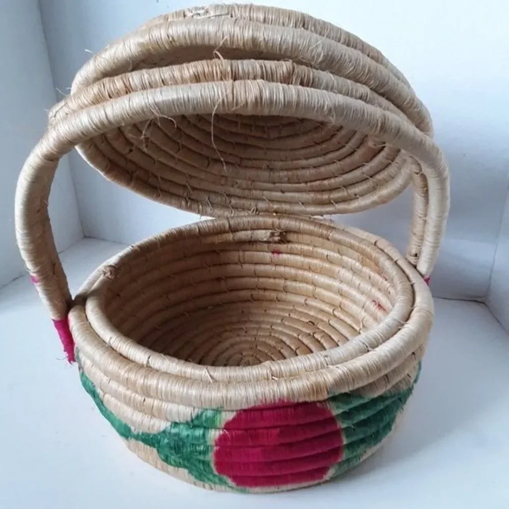 Vintage Large Coil Woven Old Mexican BOHO Style Basket
